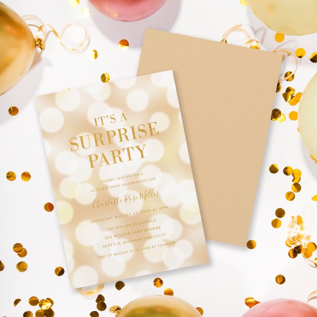 Champagne Bokeh It's a Surprise Party Birthday Invitation (Creator Uploaded)