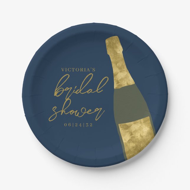 Champagne Bottle Personalized Bridal Shower Paper Plate (Front)