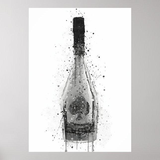 Champagne Bottle Wall Art Print 'Titanium' (Front)