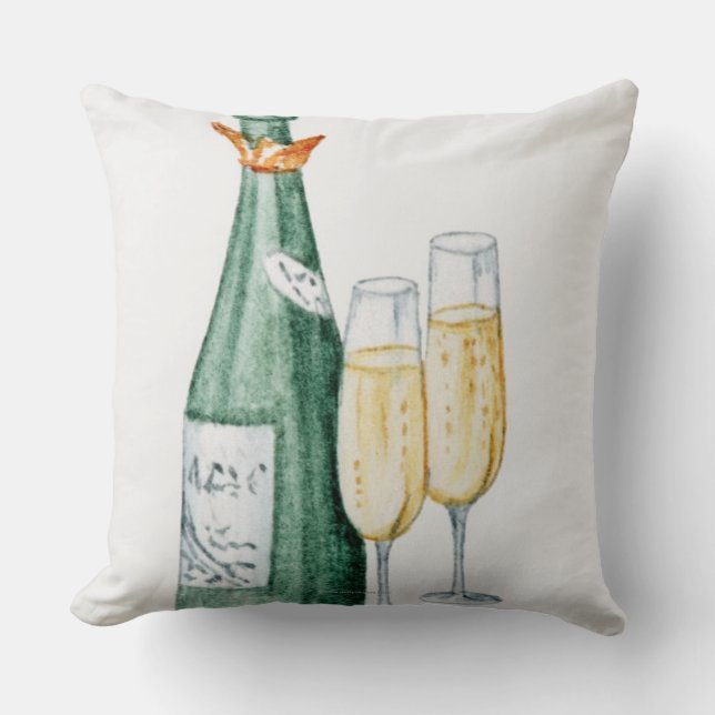 Champagne Bottles and Two Glasses Throw Pillow (Front)