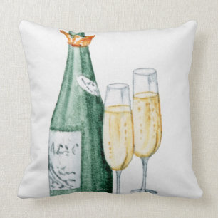 Champagne Bottles and Two Glasses Throw Pillow