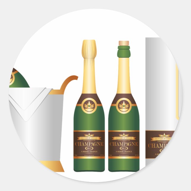 champagne bottles classic round sticker (Front)