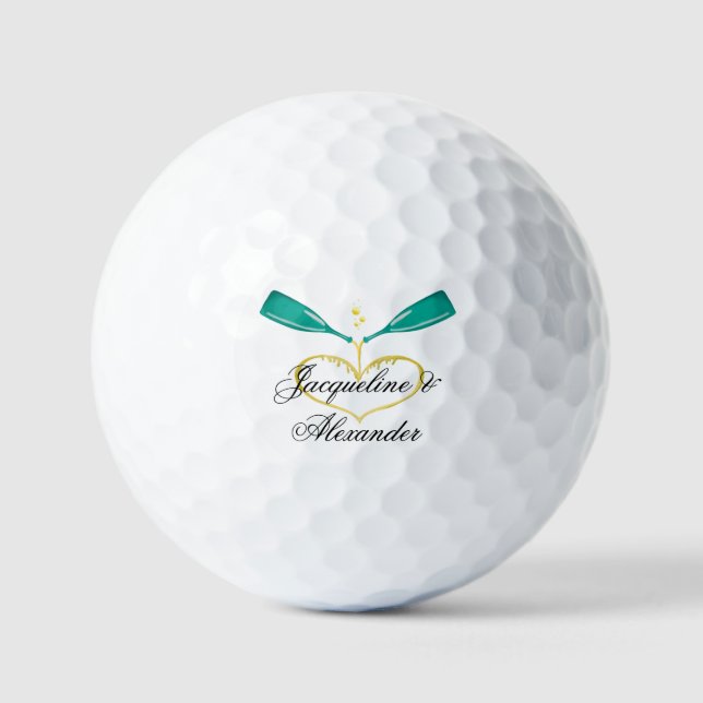 Champagne Bottles Wedding Theme Golf Balls (Front)
