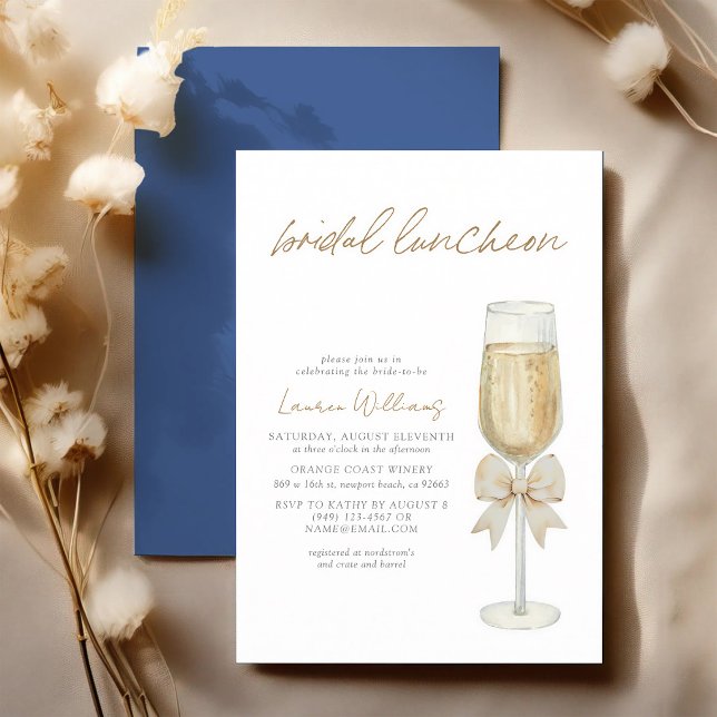 Champagne Bow Script Bridal Luncheon Invitation (Creator Uploaded)