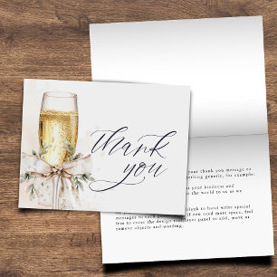 Champagne Bow Winter Neutral Elegant Folding Thank You Card