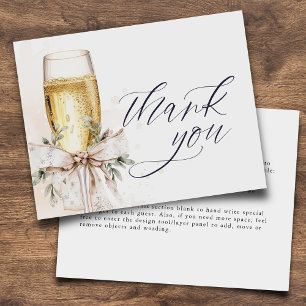 Champagne Bow Winter Neutral Elegant Thank You Card