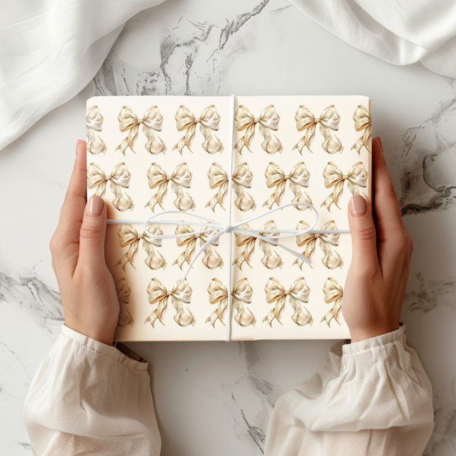 Champagne Bow with Gold Glitter Glamour Wrapping Paper (Creator Uploaded)