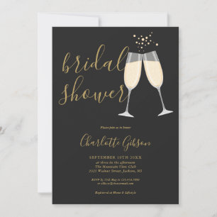 Champagne Bridal Shower QR Code Black And Gold Invitation