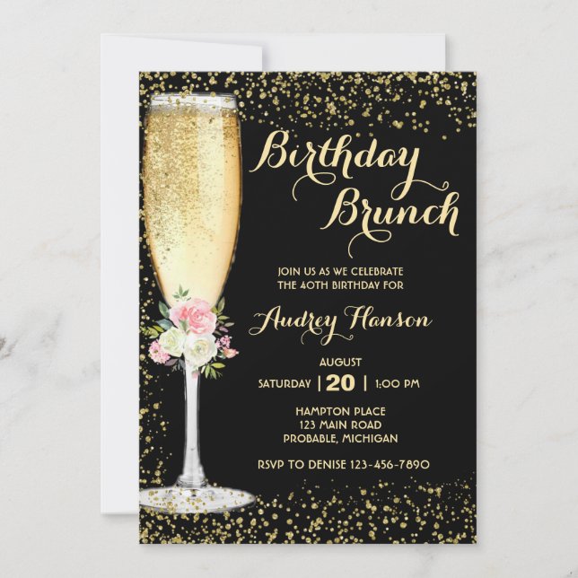 Champagne Brunch Adult Birthday Invitation (Front)
