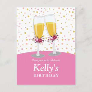 Champagne  Brunch and Bubbly cheers birthday Invitation Postcard