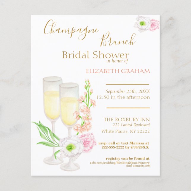 Champagne Brunch Bridal Shower Invitation Budget (Front)