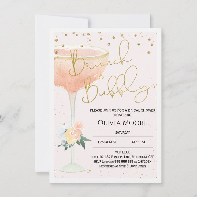 Champagne Brunch Bubbly Invitation de la douche nu (Devant)