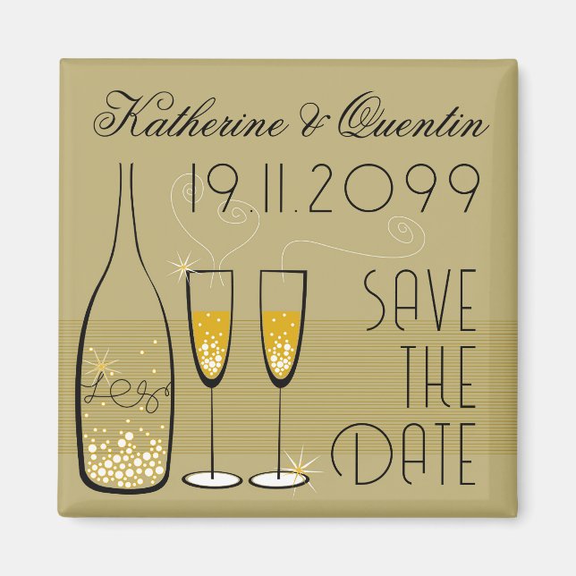 Champagne Bubbles Celebration Save The Date Magnet (Front)