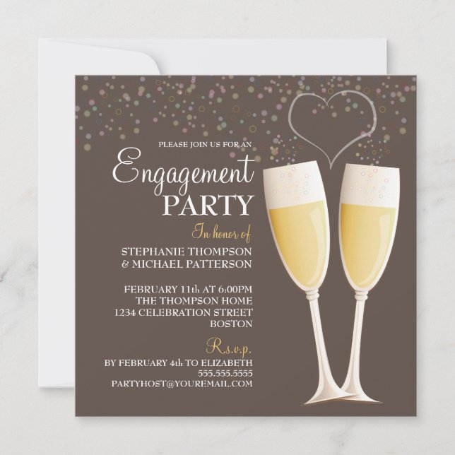 Champagne & Bubbles Engagement Party Invitation (Front)