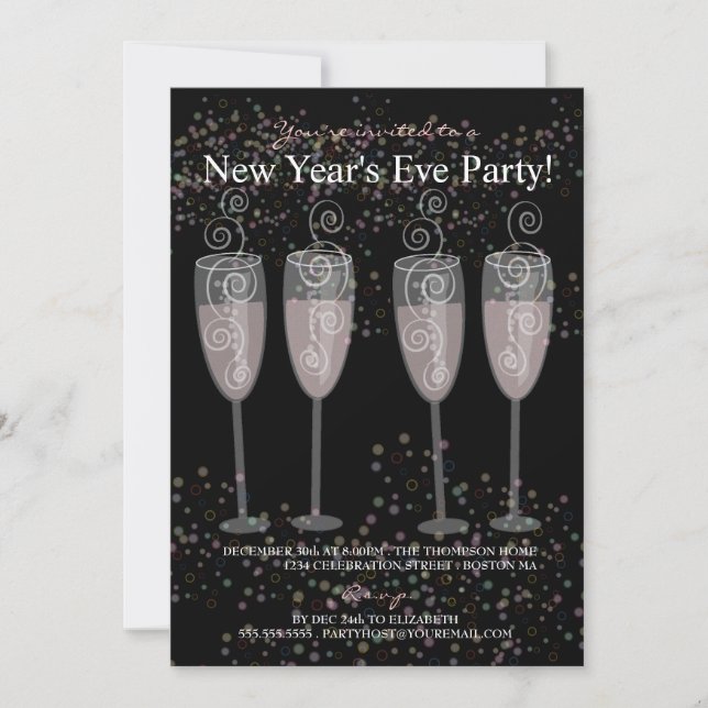 Champagne & Bubbles New Year's Eve Party Invitation (Front)
