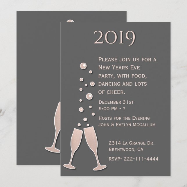 Champagne Bubbles New Years Eve Party Invitation (Front/Back)