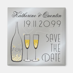 Champagne Bubbles Silver Save The Date Magnet