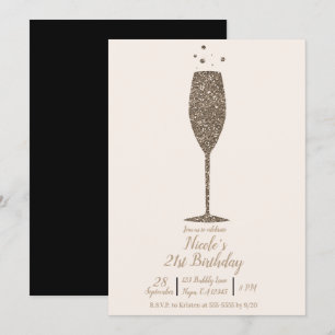 Champagne Bubbly Chic Glam Gold Birthday Party Invitation