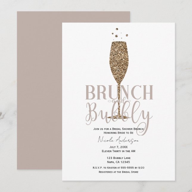 Champagne Bubbly Pink Beige Bridal Shower Brunch Invitation (Front/Back)