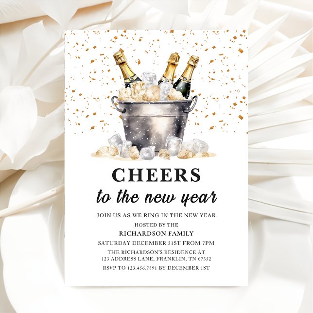 Champagne Budget Cheers to the New Year Party Invitation (Creator Uploaded)