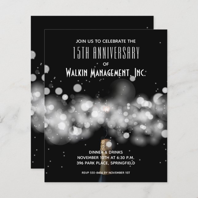 Champagne Business Anniversary Budget Invitations (Front/Back)