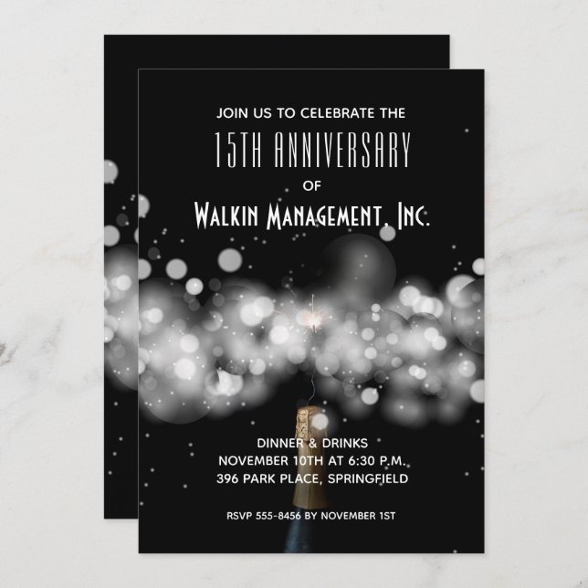 Champagne Business Anniversary Invitations (Front/Back)