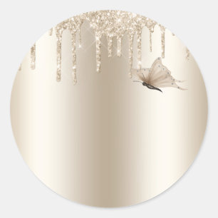 Champagne Butterfly Classic Round Sticker