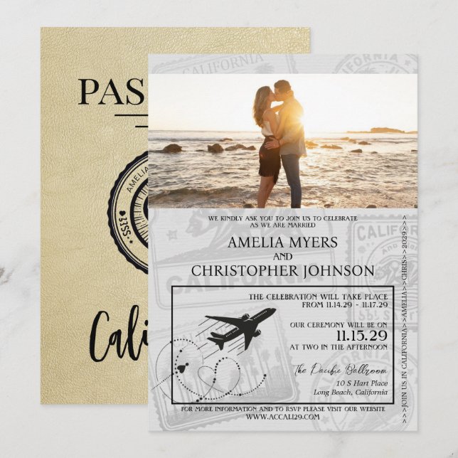 Champagne California Passport Wedding Invitation (Front/Back)