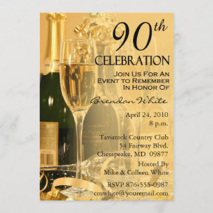 Champagne Celebration 90th Birthday Invitations