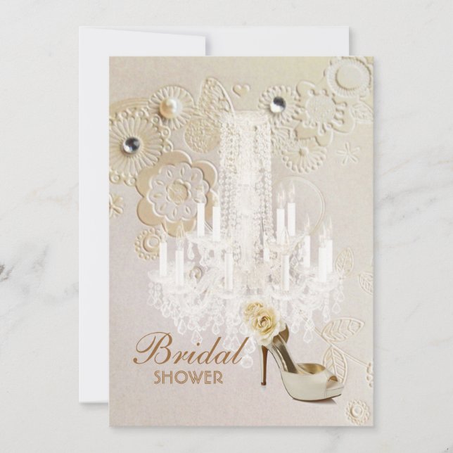 champagne chandelier paris bridal shower tea party invitation (Front)