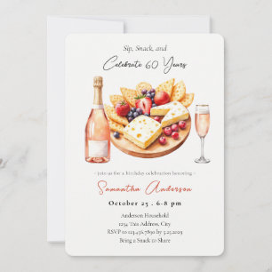 Champagne & Charcuterie 60th Birthday Sip, Snack  Invitation