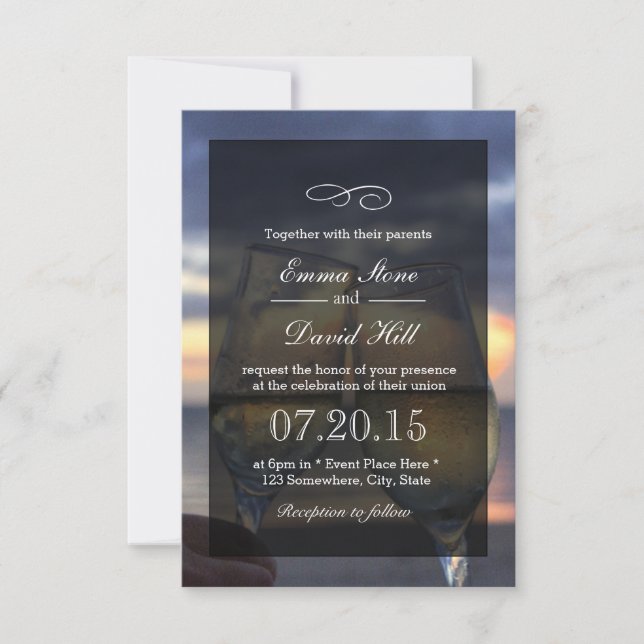 Champagne Cheers Beach Wedding Invitations (Front)