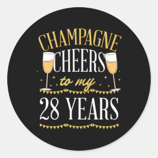 Champagne Cheers To My 28 Years Wine Theme Py Classic Round Sticker