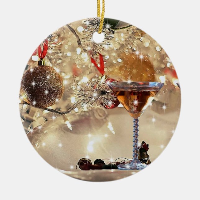 "CHAMPAGNE" CHRISTMAS CERAMIC ORNAMENT (Front)