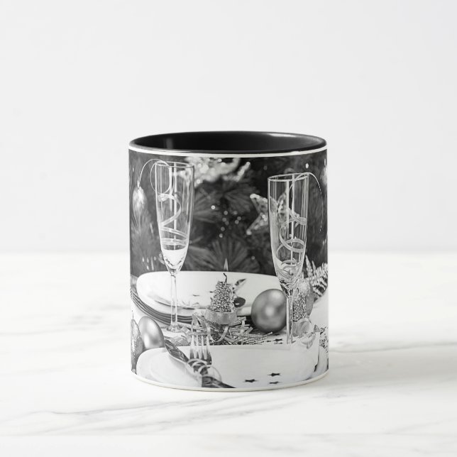 ***CHAMPAGNE** CHRISTMAS & NEW YEAR MUG BLACK RING (Center)