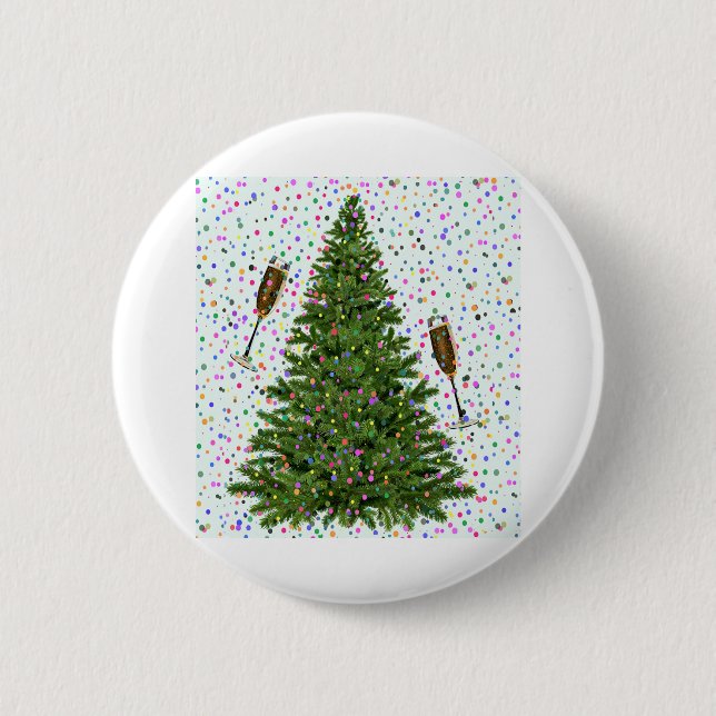 champagne christmas tree 2 inch round button (Front)