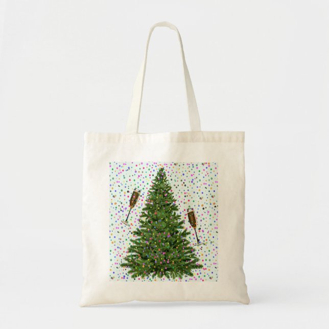 champagne christmas tree tote bag (Front)