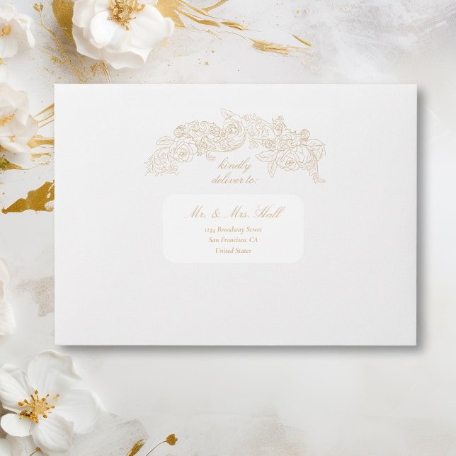 Champagne classique Mariage Étiquette de adresse i (rococo golden classic design envelope with matching sticker to write the guest address and name)