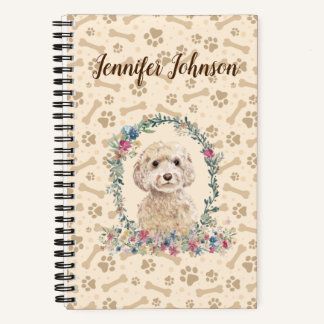 Champagne Cockapoo Dog Paw Print & Floral Cute Notebook