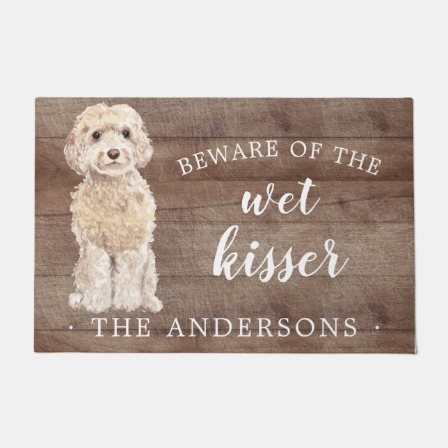Champagne Cockapoo Dog Personalized Door Mat (Front)