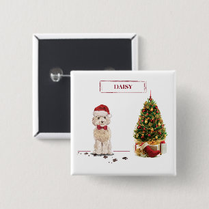 Champagne Cockapoo Funny Christmas Dog with Tree 2 Inch Square Button