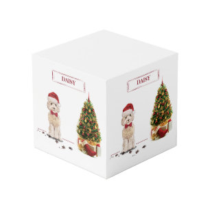 Champagne Cockapoo Funny Christmas Dog with Tree Cube