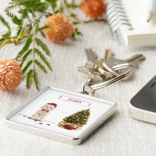 Champagne Cockapoo Funny Christmas Dog with Tree Keychain