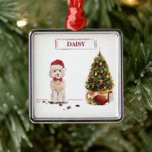 Champagne Cockapoo Funny Christmas Dog with Tree Metal Ornament