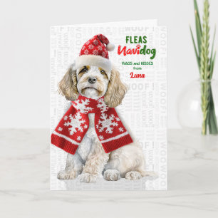 Champagne Cockapoo Funny Fleas Navidog with Name Holiday Card