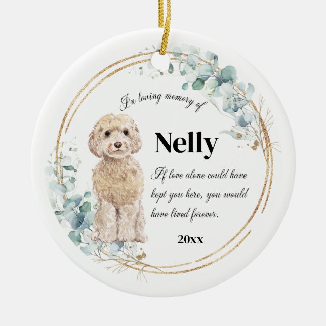 Champagne Cockapoo In Loving Memory Pet Memorial Ceramic Ornament (Front)