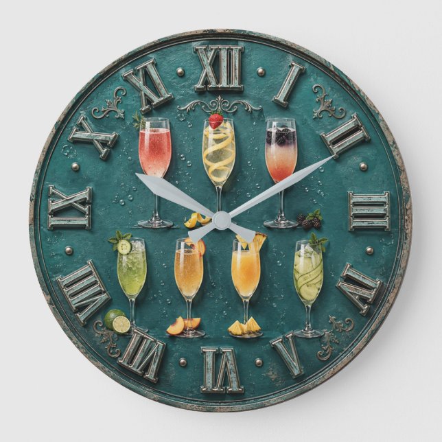 Champagne Cocktail Home Bar Decor Large Clock (Front)