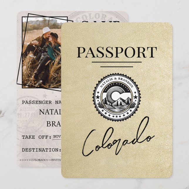 Champagne Colorado Passport Save The Date (Front/Back)