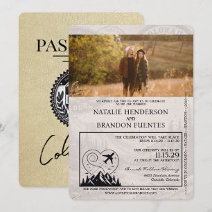 Champagne Colorado Passport Wedding Invitation