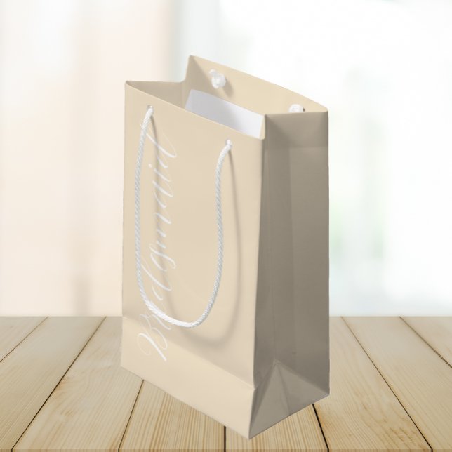 Champagne Colour Stylized Script Wedding Bridesmai Small Gift Bag (In Situ)